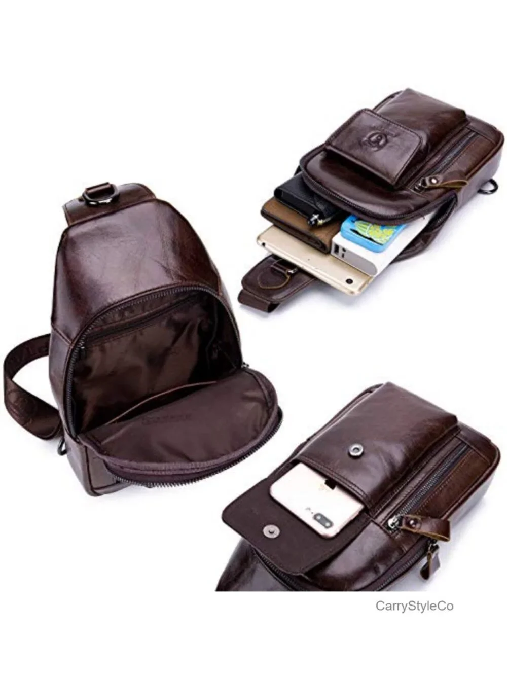 Genuine Leather Crossbody Sling Bag Casual Daypack Travel Backpack